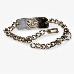 ACU-LIFE Medical Alert Bracelet ID Diabetic Silver Chain Engraved